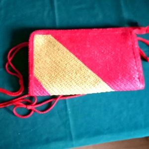 Vintage Sears and roebuck Brown and red wicker bag excellent condition